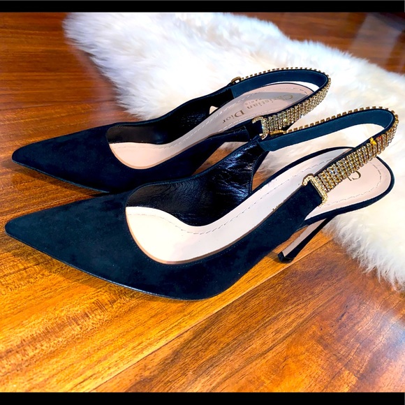 Christian Dior black suede sling crystal size 36 - Picture 1 of 5